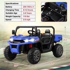 24V 2 Seater Kids Ride On Dump Truck with 11 Button Media Centre, USB, AUX and Battery Display, 110 lb, Navy