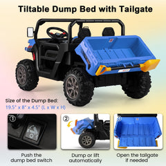 24V 2 Seater Kids Ride On Dump Truck with 11 Button Media Centre, USB, AUX and Battery Display, 110 lb, Navy