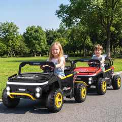 24V 2 Seater Kids Ride On Truck with Dual 65W Motors, 88 lb Seat Capacity and 3 Speed Parent Remote, Black