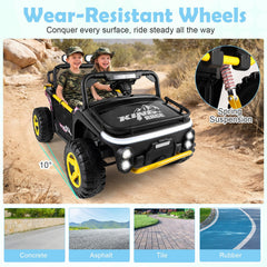 24V 2 Seater Kids Ride On Truck with Dual 65W Motors, 88 lb Seat Capacity and 3 Speed Parent Remote, Black
