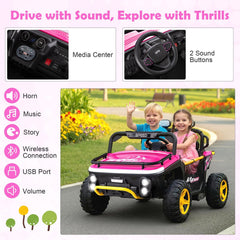 24V 2 Seater Kids Ride On Truck with 5 Speed Settings, Story Playback and USB Media Centre, Pink