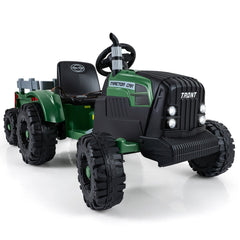 24V Kids Ride On Tractor with Detachable Trailer, Dual 50W Motors, 24V 9Ah Battery and 3 Speed Remote, Dark Green