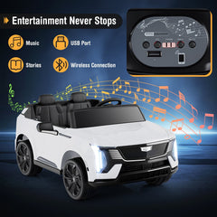 24V Licensed Cadillac 2 Seater Kids Ride On SUV with Spring Suspension and Parent Remote, White