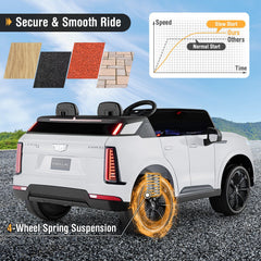 24V Licensed Cadillac 2 Seater Kids Ride On SUV with Spring Suspension and Parent Remote, White
