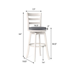 Set of 2 White Ladder Back Swivel Bar Stools with Round Grey Seat, 30.5 Inch Seat Height