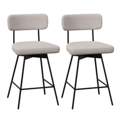 Set of 2 Swivel Counter Stools with Floating Back and Beige Linen Seat, 25 Inch Seat Height