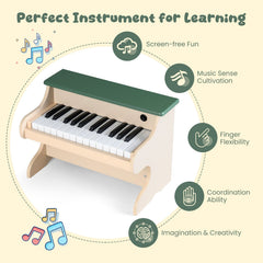 25 Keys Kids Piano Keyboard Wooden Digital Piano Toy with Removable Music Stand-Green