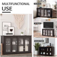 Modern Kitchen Sideboard, Stackable Storage Cabinet, Sliding Glass Door Console, Cupboard Serving Buffet for Kitchen & Dining Room, Black