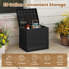 25 Gallon Outdoor Storage Box with Rattan Patterns-Black