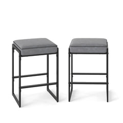 Set of 2 Backless Counter Stools with 4 Inch Cushion, Grey Faux Leather and Sled Frame, 26 Inch Seat