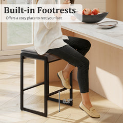 Set of 2 Backless Counter Stools with 4 Inch Cushion, Grey Faux Leather and Sled Frame, 26 Inch Seat