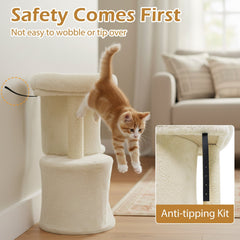 26 Inch Cat Tower with Large Padded Perch Bed and Two Condos, Sisal Post, Beige