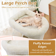 26 Inch Cat Tower with Large Padded Perch Bed and Two Condos, Sisal Post, Beige