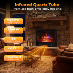 26 Inch WiFi Infrared Quartz Electric Fireplace Insert Logs Heater with Realistic Pinewood Logs-Black