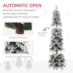 6ft Pencil Flocked Artificial Christmas Tree with 600 Branch Tips, Auto Open and Steel Base, Green