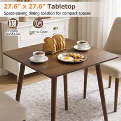 27.5 Inch Small Square Wooden Dining Table for 2-4 People Space-Saving Dining Room Table-Walnut