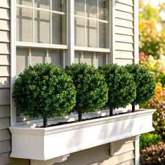 27 inches Artificial Boxwood Topiary Trees Set of 2 with Ground Spikes for Porch Patio