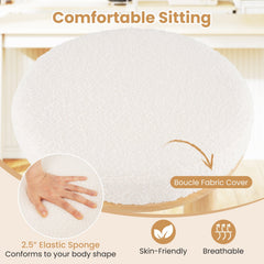 Set of 2 Backless Boucle Counter Stools with Pale Wood Legs, 27 Inch Seat Height, White
