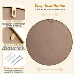 28 Inch Gold Round Wall Mirror with Beaded Frame for Living Room Entryway-Golden