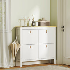 Narrow Shoe Cabinet with 2 Flip Drawers, Adjustable Shelves for Entryway, Holds 10-14 Pairs, White