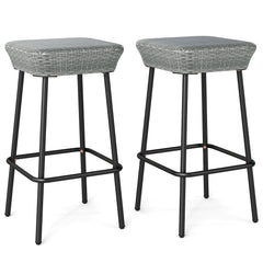 29.5 Inches Patio Bar Stools Set of 2 with Rattan Seat and Footrest