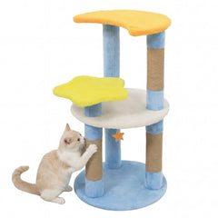 29 Inch Cat Tree with Moon and Star Shaped Platforms and Jute Scratching Posts, Blue
