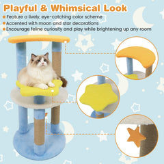 29 Inch Cat Tree with Moon and Star Shaped Platforms and Jute Scratching Posts, Blue