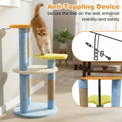29 Inch Cat Tree with Moon and Star Shaped Platforms and Jute Scratching Posts, Blue