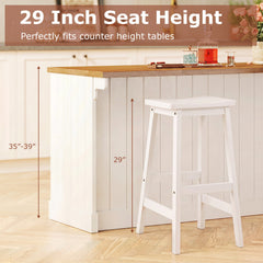 Set of 2 Backless Saddle Bar Stools in Painted White Rubber Wood, 29 Inch Seat Height