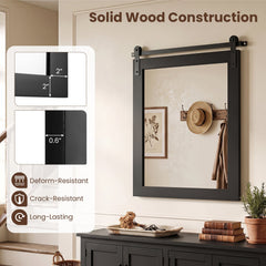 29 inches x 23 inches Rectangle Farmhouse Wall Mirror with Metal Bracket for Bathroom-Black