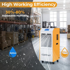 290 Pint Commercial Dehumidifier with Built-in Pump, 9000 Sq Ft, 350 CFM, 55 dB, Yellow and White