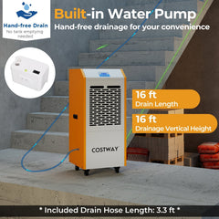 290 Pint Commercial Dehumidifier with Built-in Pump, 9000 Sq Ft, 350 CFM, 55 dB, Yellow and White