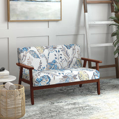 Compact Loveseat Sofa Couch Linen Fabric Double Seat Sofa with Rubber Wood Legs Cream White