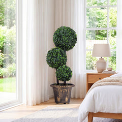 29 Inches Artificial Boxwood Topiary Tree Triple Ball Shrubs