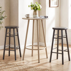 Set of 2 Swivel Bar Stools in Grey Rubber Wood with Crossbars, 29 Inch Seat Height