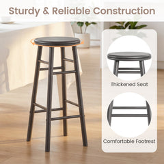 Set of 2 Swivel Bar Stools in Grey Rubber Wood with Crossbars, 29 Inch Seat Height