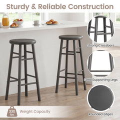 Set of 2 Swivel Bar Stools in Grey Rubber Wood with Crossbars, 29 Inch Seat Height