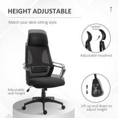 Mesh Office Chair with Up&Down Headrest, Ergonomic Computer Desk Chair with Adjustable Tilt Angle, Height Adjustable Swivel Seat with Lumbar Support for Office, Black