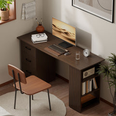 Computer Desk, 47" Writing Table with 3-Tier Shelves and 3 Reversible Drawers for Home Office, Bedroom, Black