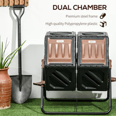 Rotating Composter, Dual Chamber Compost Bin with 24 Vents and Steel Legs, 34.5 Gallon, Brown