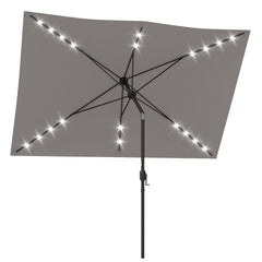 6.5x10ft Patio Umbrella Rectangle Solar Powered Tilt Aluminum Outdoor Market Parasol with LEDs Crank (Light Coffee)
