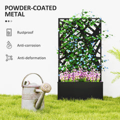 Raised Garden Bed with Trellis, Freestanding/Wall Mounted Metal Garden Box with Privacy Panel, Irregular Line Cut-Outs