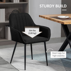 Dining Chairs Set of 2, Linen Upholstery Accent Chair with Back, Armrest, Metal Legs, Dark Grey
