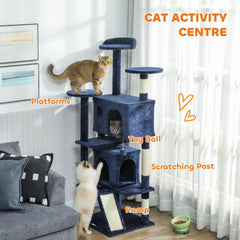 54" Cat Tree, Multi-Level Cat Tower with Scratching Posts, Cat Condos, Bed, Platforms, Ramp, Toy Ball, Beige