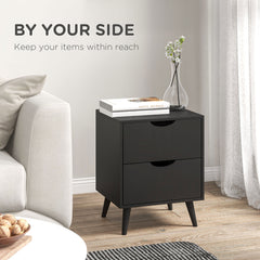 Modern Bedside Table, Nightstand with 2 Drawers and Pine Wood Legs for Bedroom, Living Room, White
