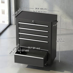 5-Drawer Rolling Tool Cabinet on Wheels, Lockable Tool Chest, Tool Organizer for Garage, Factory and Workshop, Black