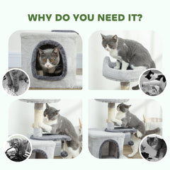 28" Cat Tree Tower with Plush Top Bed, Cozy Condo, Sisal Scratching Post, Perch, Dangling Ball, Beige and Yellow