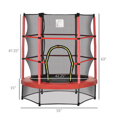 55" Kids Trampoline with Enclosure Net for Indoor/Outdoor, Trampoline for Boys and Girls Age 3-6 Years, Red