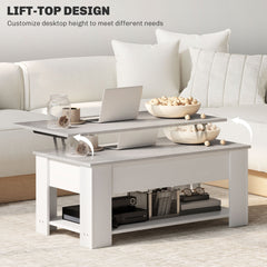 Lift Top Coffee Table with Hidden Storage Compartment and Open Shelf, Center Table for Living Room, Grey