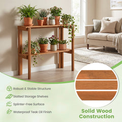 2/3-Tier Folding Wooden Storage Shelves for Entryway and Garden-2-Tier